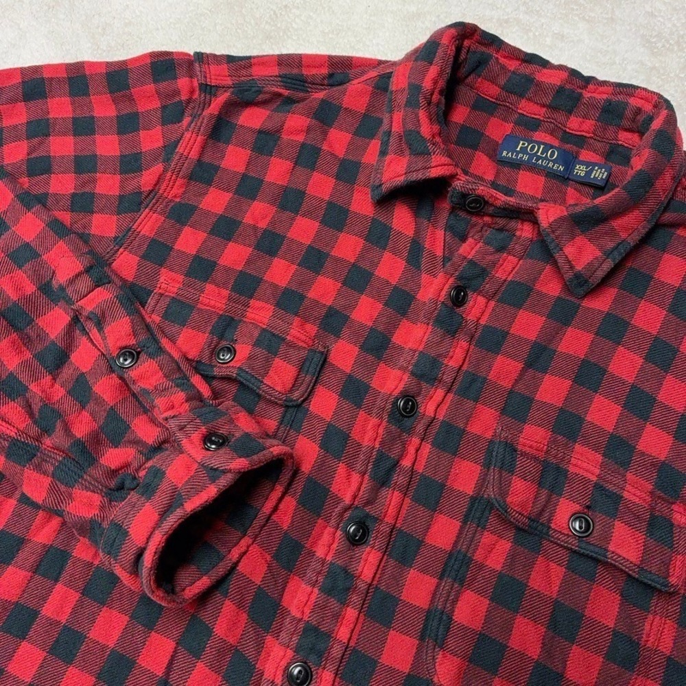 Polo Ralph Lauren Flannel Shirt Chin Strap Heavyweight Buffalo Plaid Mens 2XL
